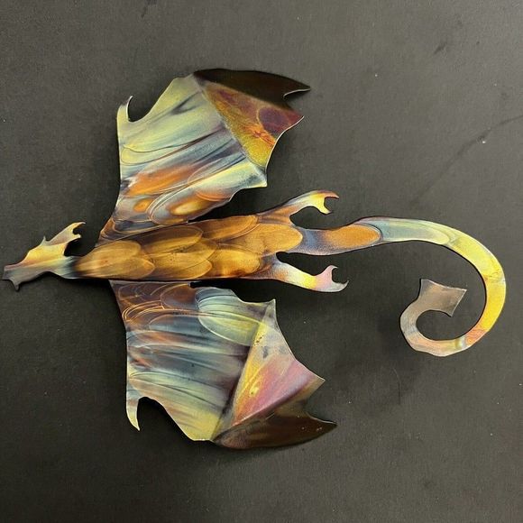 Flame Painted Copper Dragon Wall Hanging Decor Artisan Handmade Small 6" X 5" - Picture 1 of 6